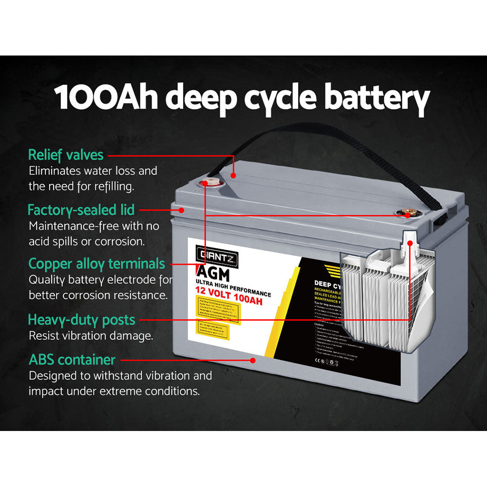 Giantz AGM Deep Cycle Battery 12V 100Ah Marine Sealed Power Portable Solar x2