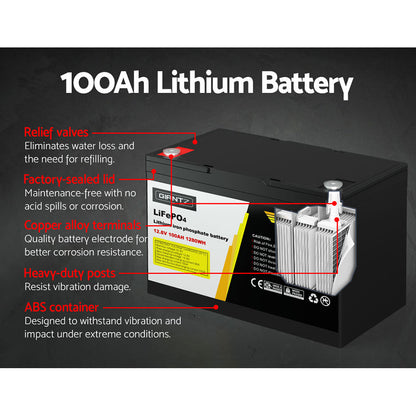 Giantz Lithium Iron Battery 100AH 12.8V LiFePO4 Deep Cycle Battery 4WD Camping