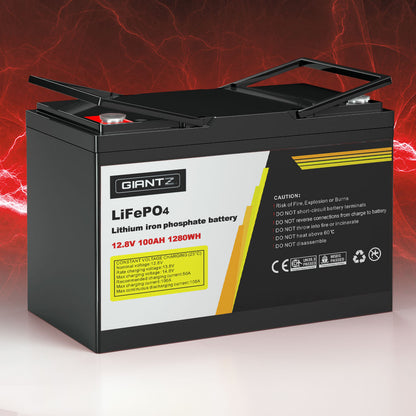 Giantz Lithium Iron Battery 100AH 12.8V LiFePO4 Deep Cycle Battery 4WD Camping