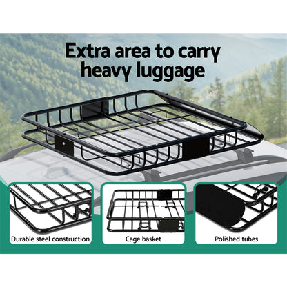 Giantz Universal Car Roof Rack Basket Luggage Vehicle Cargo Carrier 111cm Black