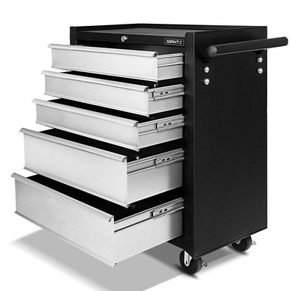 Giantz 5 Drawer Tool Box Cabinet Chest Trolley Box Garage Storage Toolbox Grey