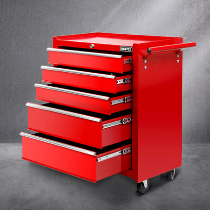 Giantz 5 Drawer Tool Box Cabinet Chest Trolley Box Garage Storage Toolbox Red