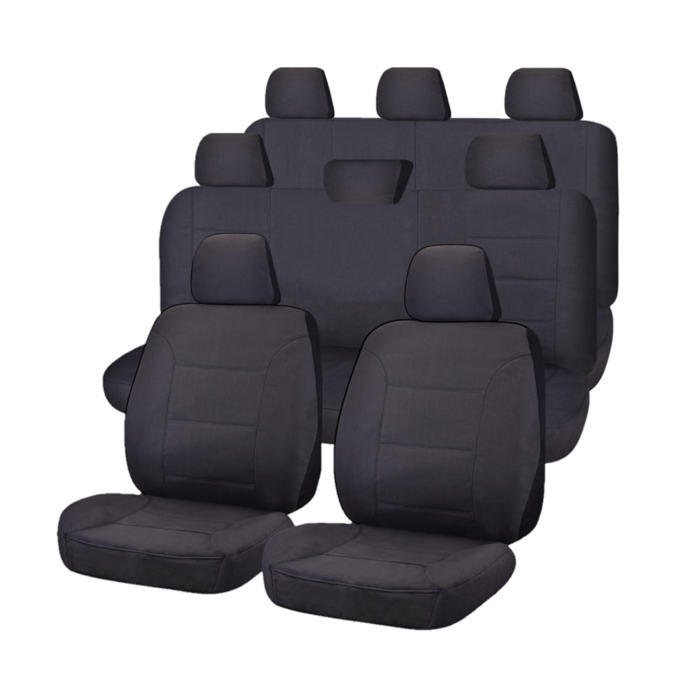 Seat Covers for TOYOTA LANDCRUISER 200 SERIES GXL - 60TH ANNIVERSARY VDJ200R-UZJ200R-URJ202R 11/2008 - ON 4X4 SUV/WAGON 8 SEATERS FMR CHARCOAL CHALLENGER