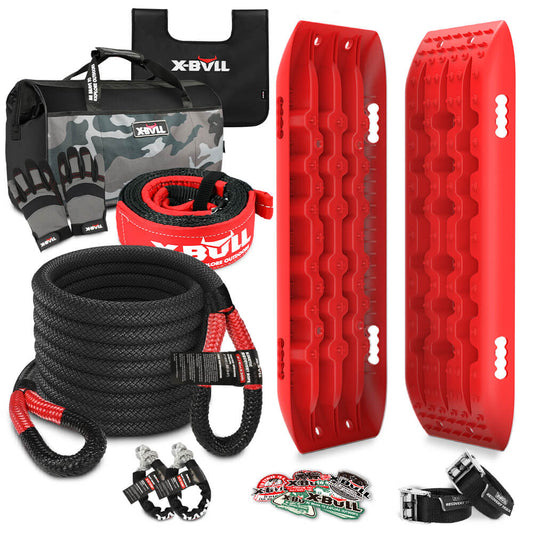 X-BULL Recovery Kit Kinetic Recovery Rope With 2PCS Recovery Tracks Gen2.0 Red