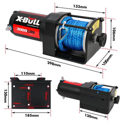 X-BULL 12V Electric Winch 3000LB ATV Winch Boat Trailer Winch Synthetic Rope