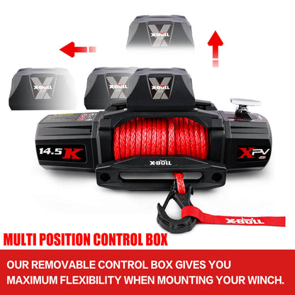 X-BULL 14500LBS Electric Winch 12V synthetic rope with 4PCS Recovery Tracks Gen3.0 Red