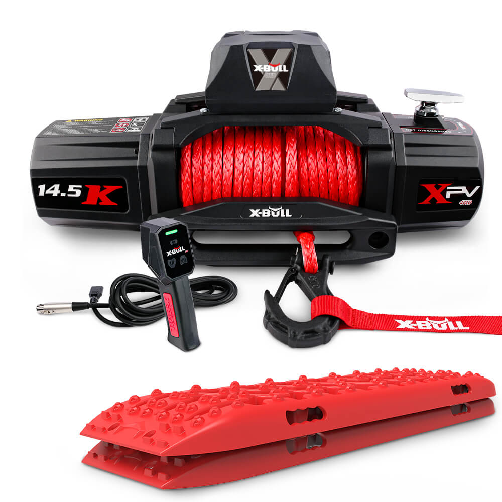X-BULL 14500LBS Electric Winch 12V synthetic rope with Recovery Tracks Gen3.0 Red