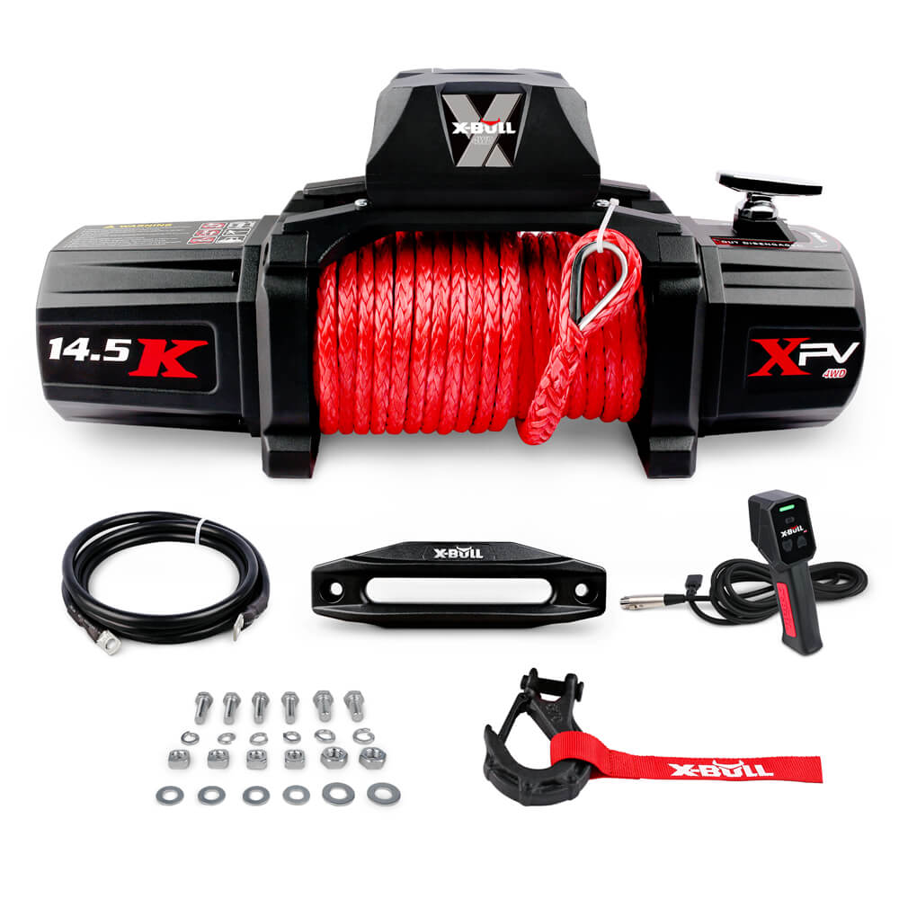 X-BULL 14500LBS Electric Winch 12V synthetic rope with Recovery Tracks Gen3.0 Red