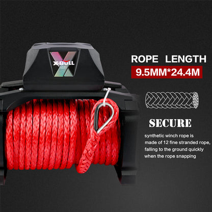 X-BULL 4x4 Electric Winch 12V 14500LBS synthetic rope with winch mounting plate