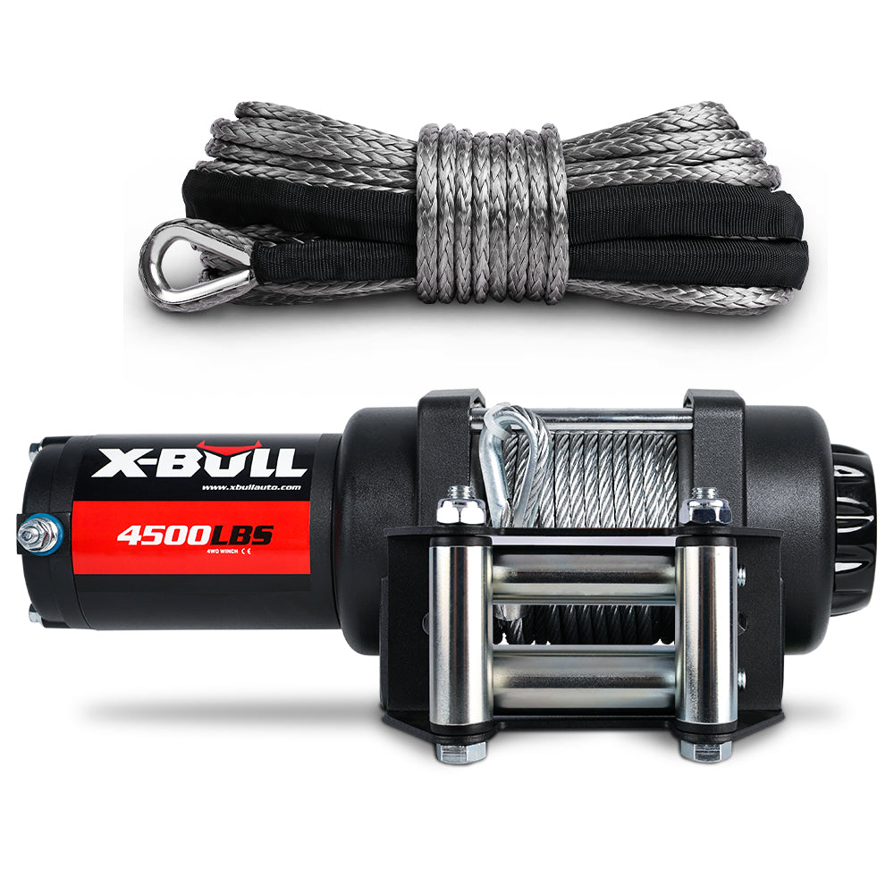 X-BULL 4500LB Electric Winch 12V Winch Boat Trailer ATV Steel Cable With 5.5MX13M Synthetic Rope Grey