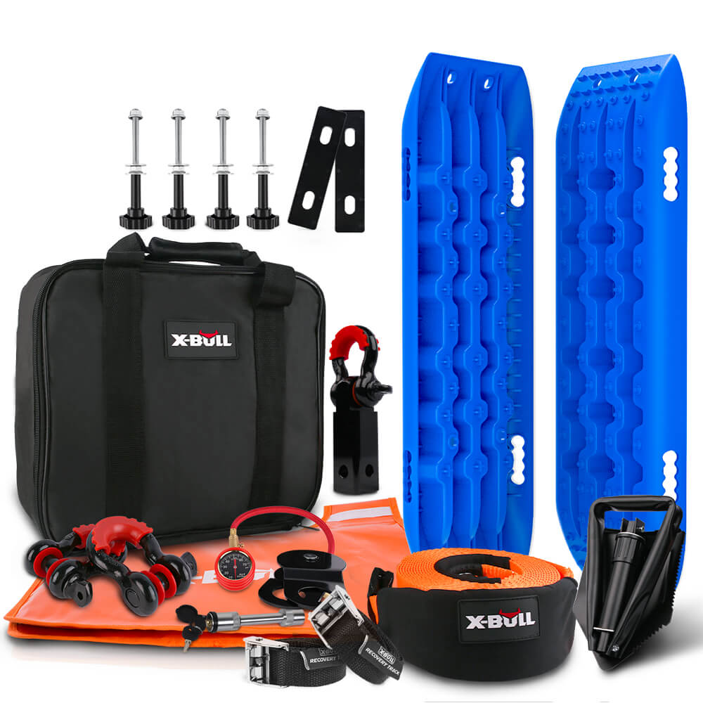 X-BULL Winch Recovery Kit Snatch Strap Off Road 4WD Mounting Pins Recovery Tracks Boards Gen 2.0 Blue