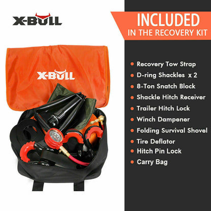 X-BULL Winch Recovery Kit 11PCS 4WD 4x4 Pack Off Road Snatch Strap Essential