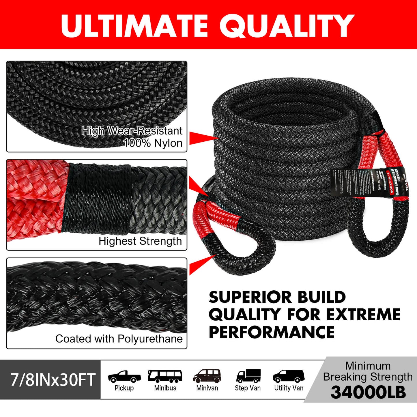 X-BULL 4WD Recovery Kit 15PCS Winch Recovery track Kinetic Rope Snatch Strap 4X4