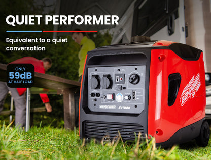GENPOWER Inverter Generator 4500W Max 3500W Rated, Quiet Petrol Portable for Motorhome Camping Home Backup