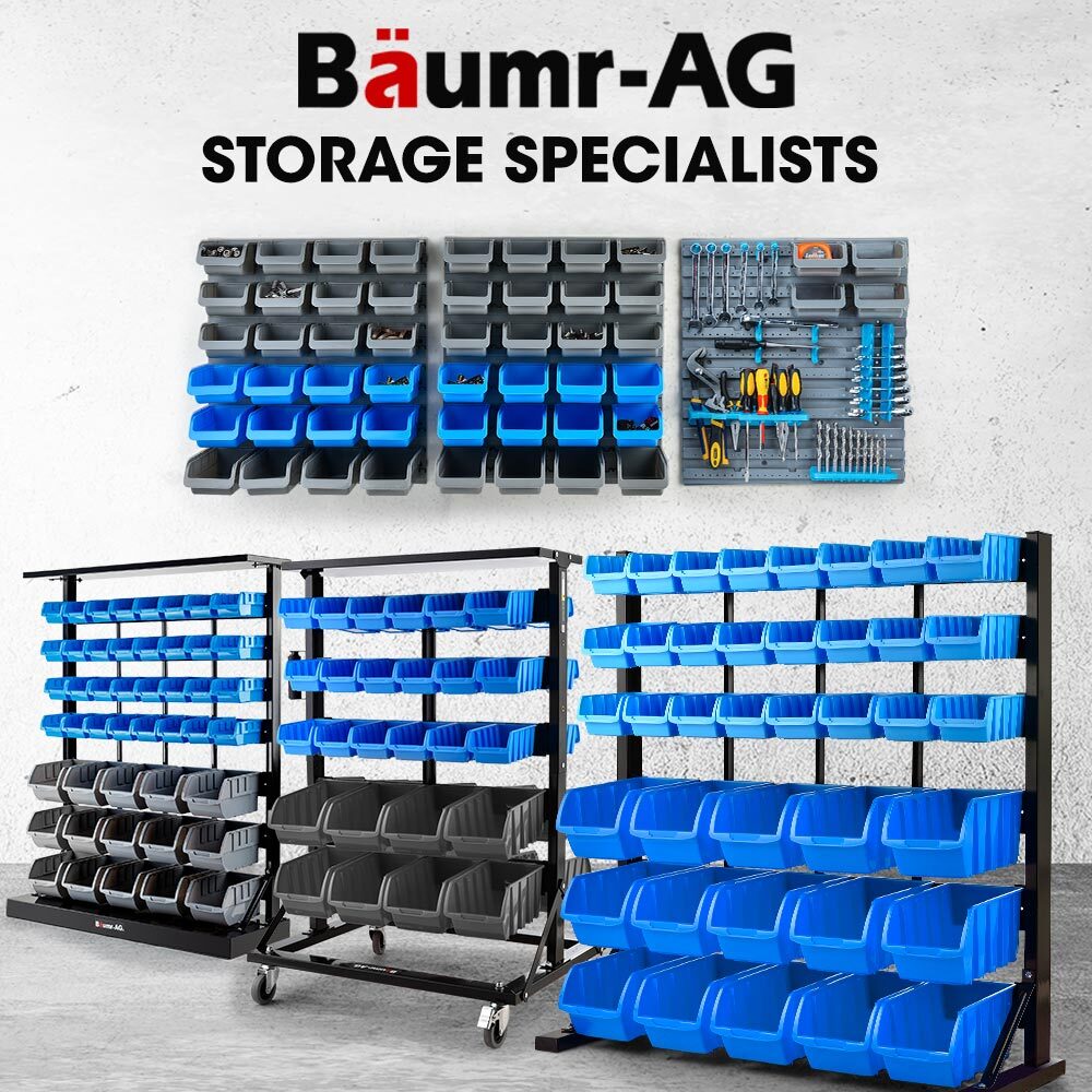 BAUMR-AG 69pc Wall Mounted Parts Bin Rack with Tool Holders - Red