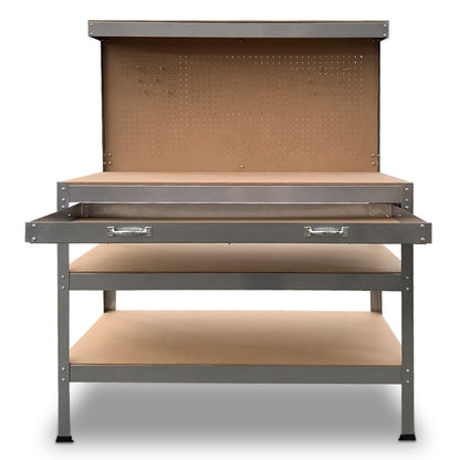 Kartrite 3-layered Work Bench Garage Storage Table Tool Shop Shelf Silver