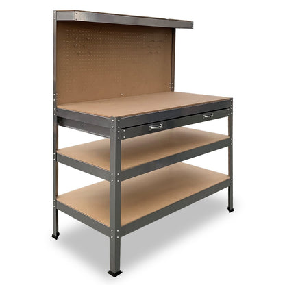 Kartrite 3-layered Work Bench Garage Storage Table Tool Shop Shelf Silver