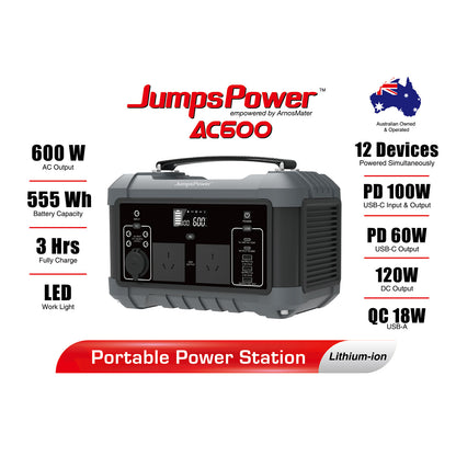 JumpsPower 600W 555Wh Portable Power Station Charger LED Light