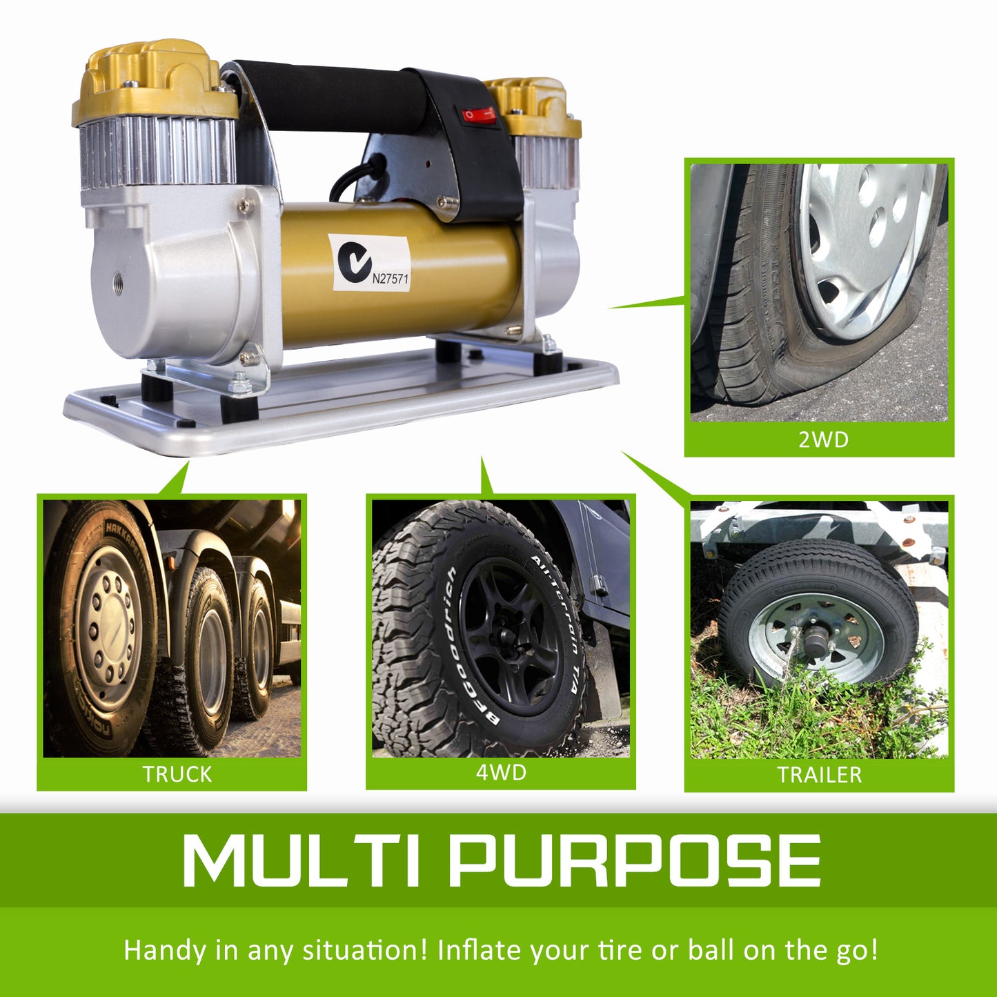 Dynamic Power Gold Portable Car Tyre Air Compressor Deflator Inflator 200L/MIN 12V