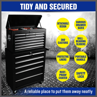 15-Drawer Tool Box Trolley Cabinet - Lockable Storage Cart Garage Toolbox Organizer System