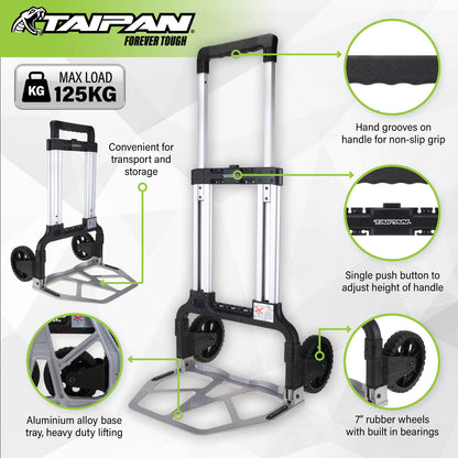 Taipan 125KG Foldable Hand Trolley Aluminium Frame Height Adjustable Handle