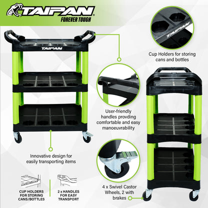 Taipan 3-Tier Work Trolley Handles Swivel Wheels Innovative Design 97 x 68cm